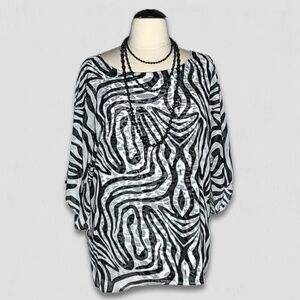 Dana Kay Blouse Animal Print Zebra Leopard Black White 24W